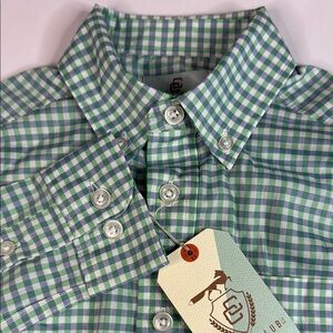 Class Club Boys’ Lightweight Green and Blue Checkered‎ Button Down Shirt 4/5 NWT